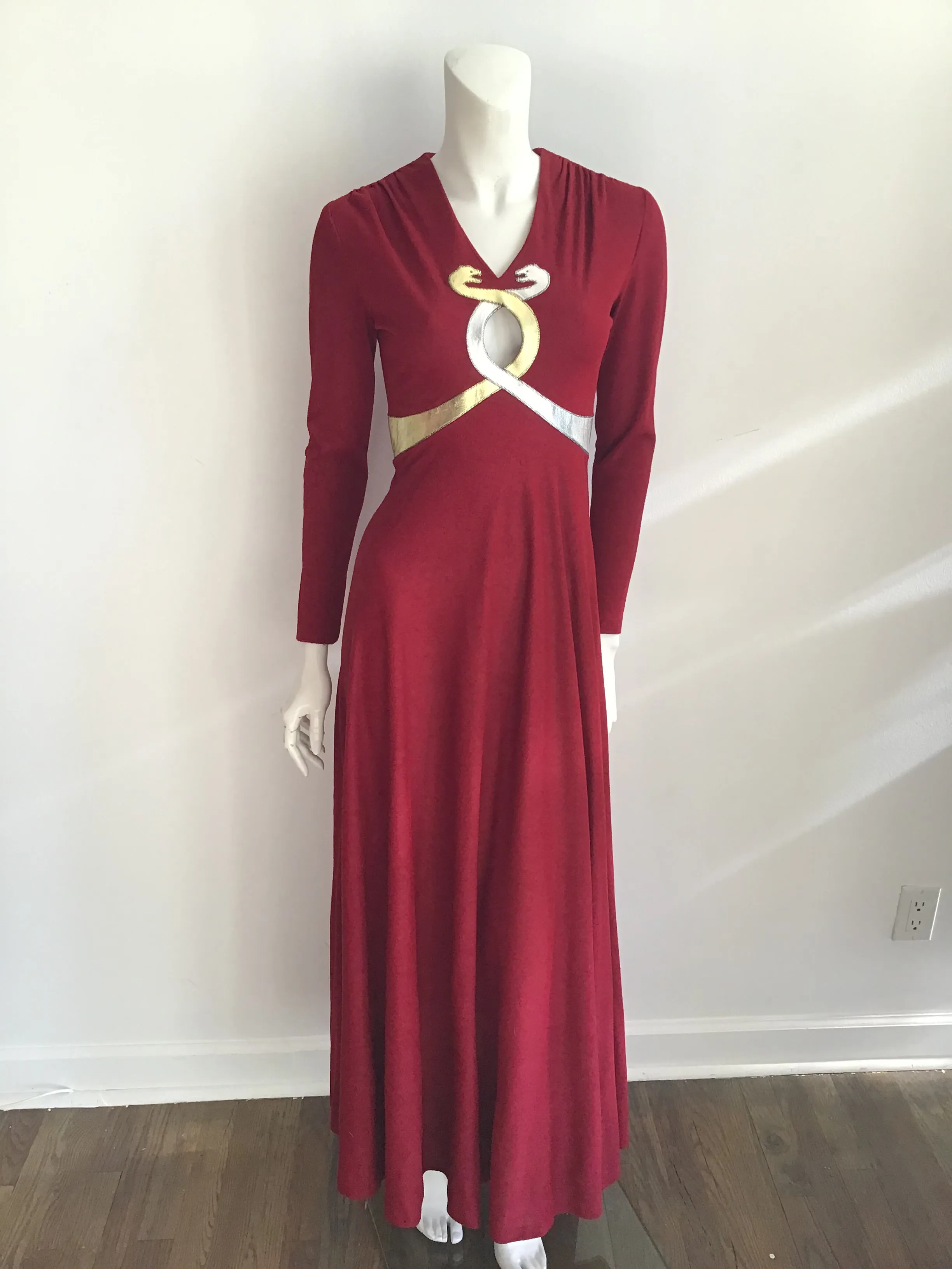 1970's  Red and Gold Mr Boots Snakes Evening Gown size 4