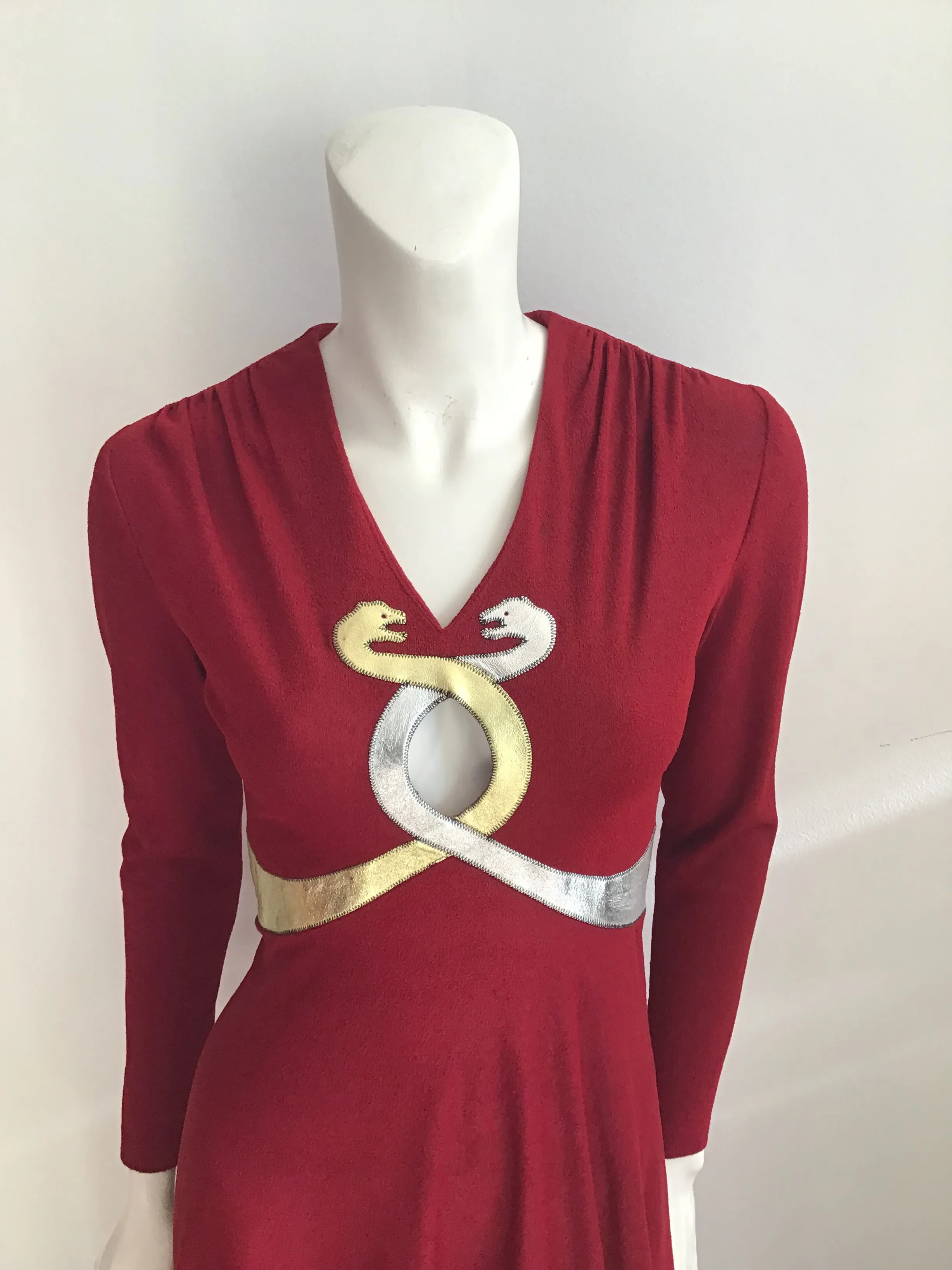 1970's  Red and Gold Mr Boots Snakes Evening Gown size 4
