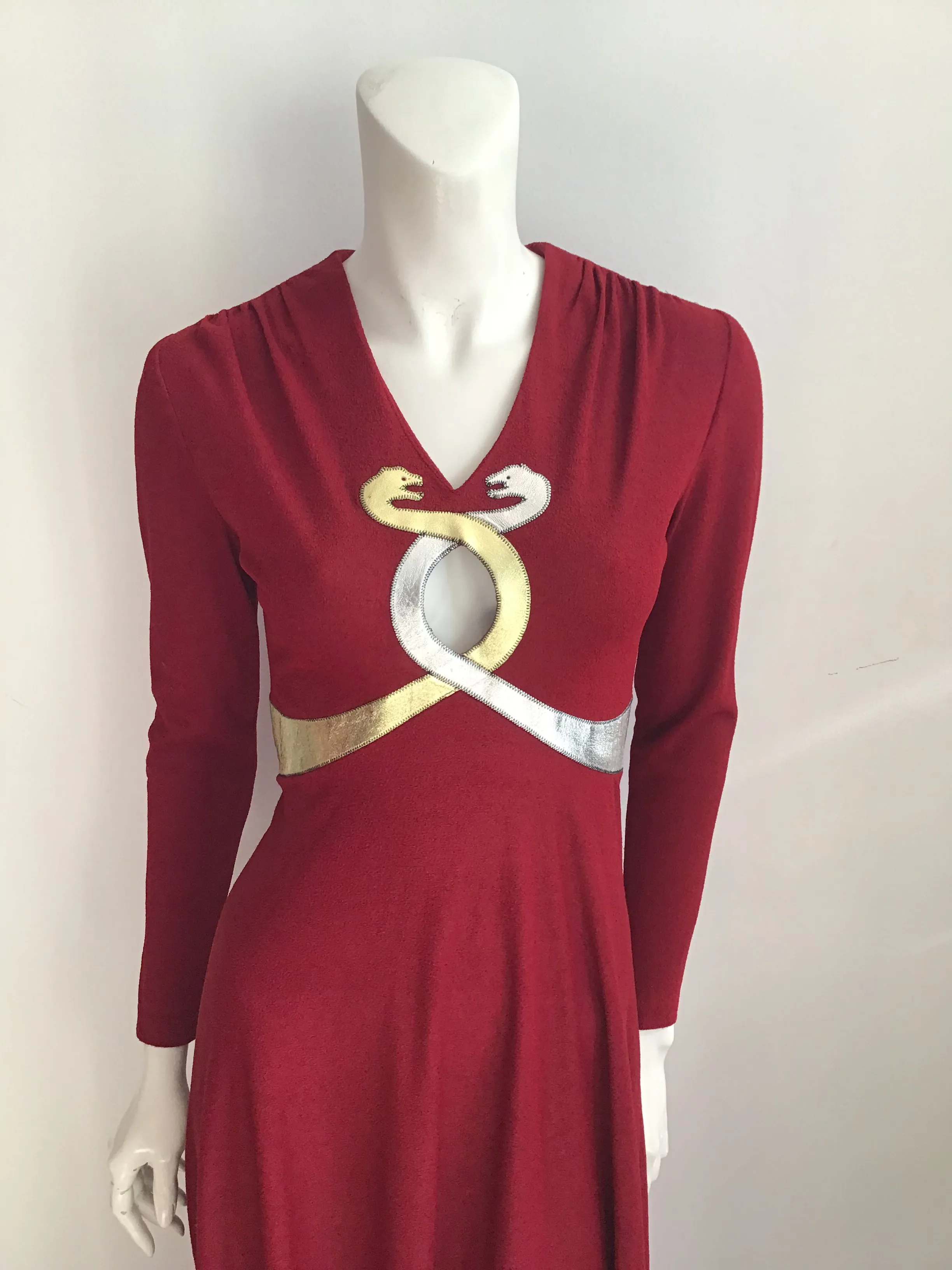 1970's  Red and Gold Mr Boots Snakes Evening Gown size 4