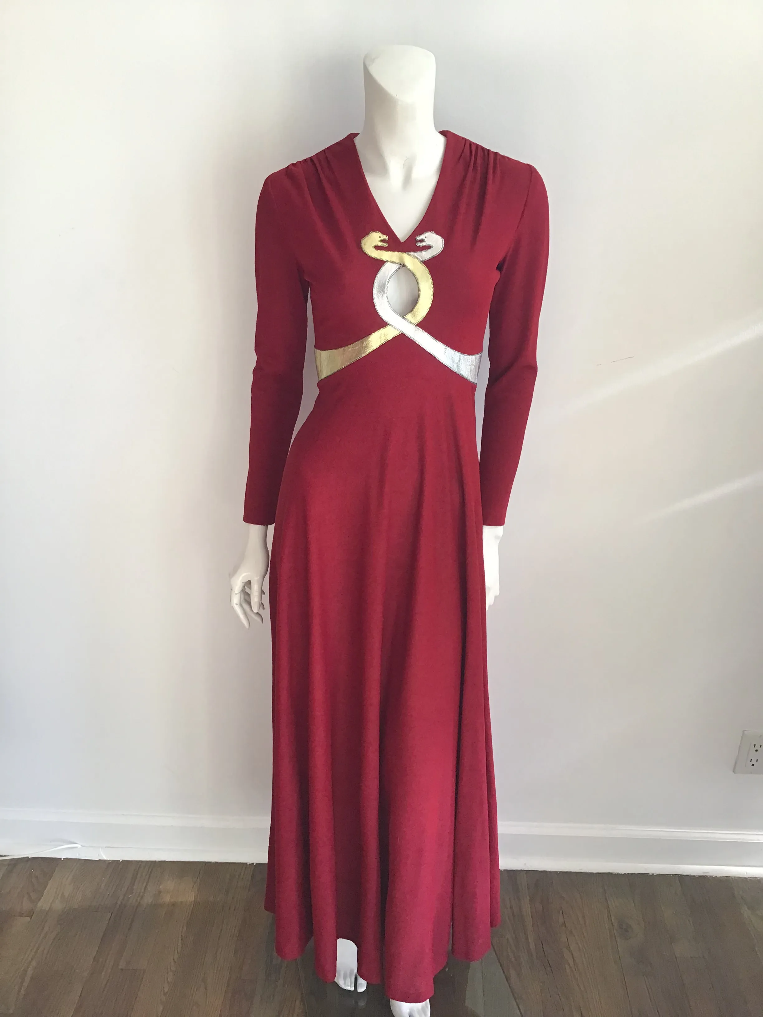 1970's  Red and Gold Mr Boots Snakes Evening Gown size 4