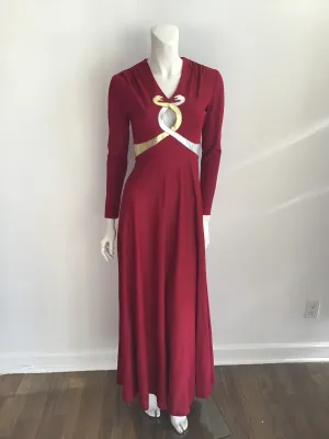 1970's  Red and Gold Mr Boots Snakes Evening Gown size 4