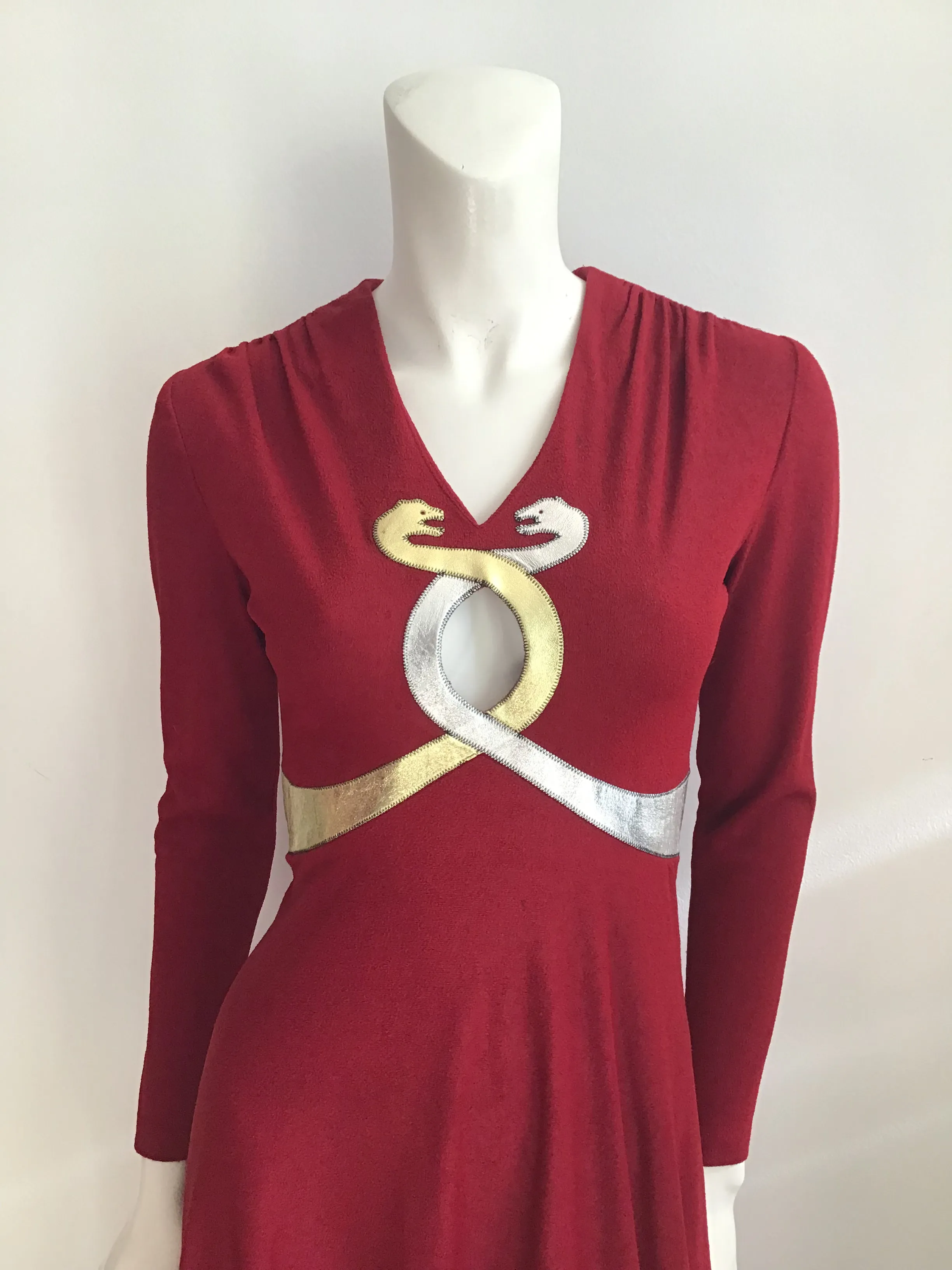 1970's  Red and Gold Mr Boots Snakes Evening Gown size 4