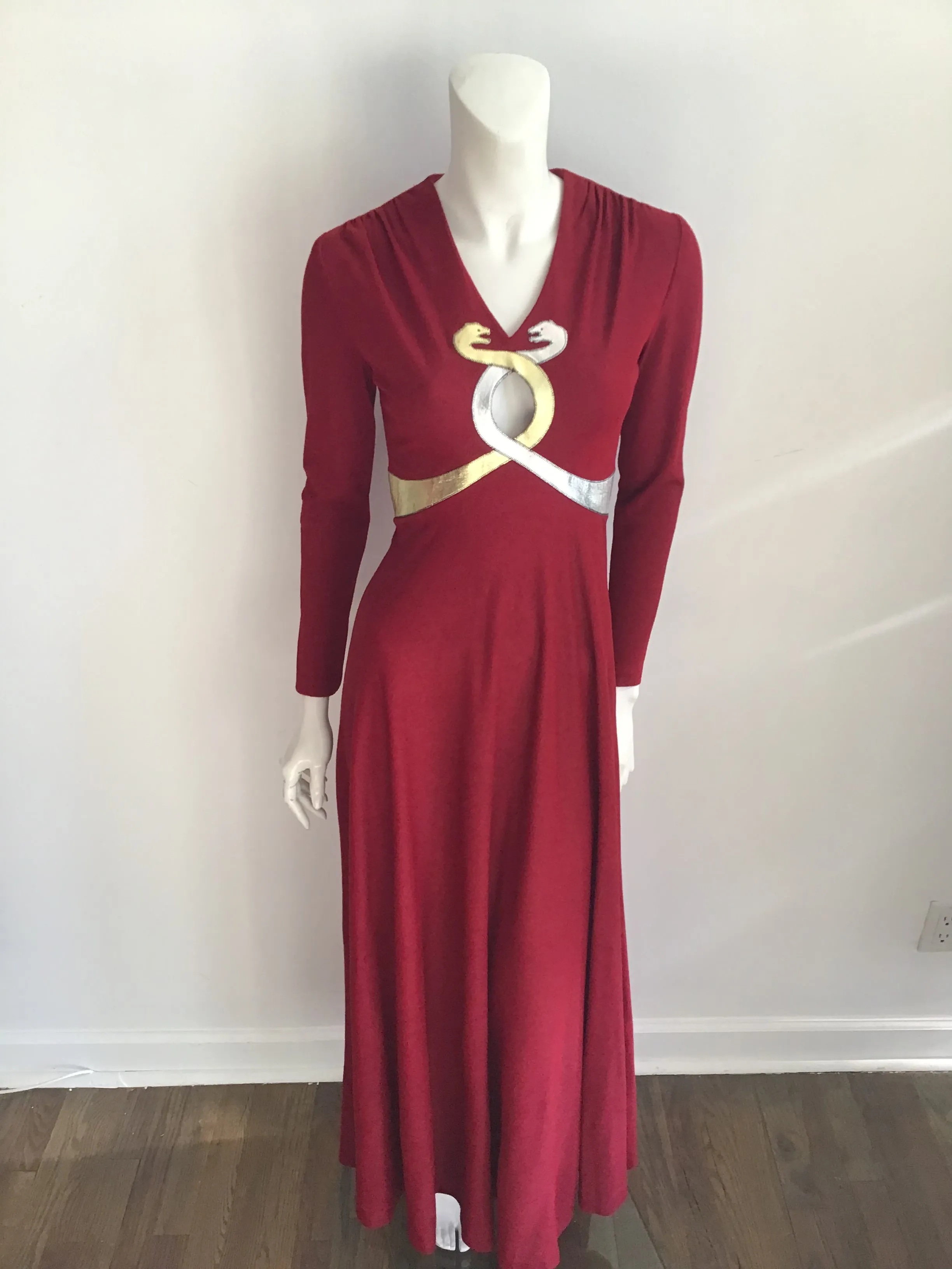 1970's  Red and Gold Mr Boots Snakes Evening Gown size 4