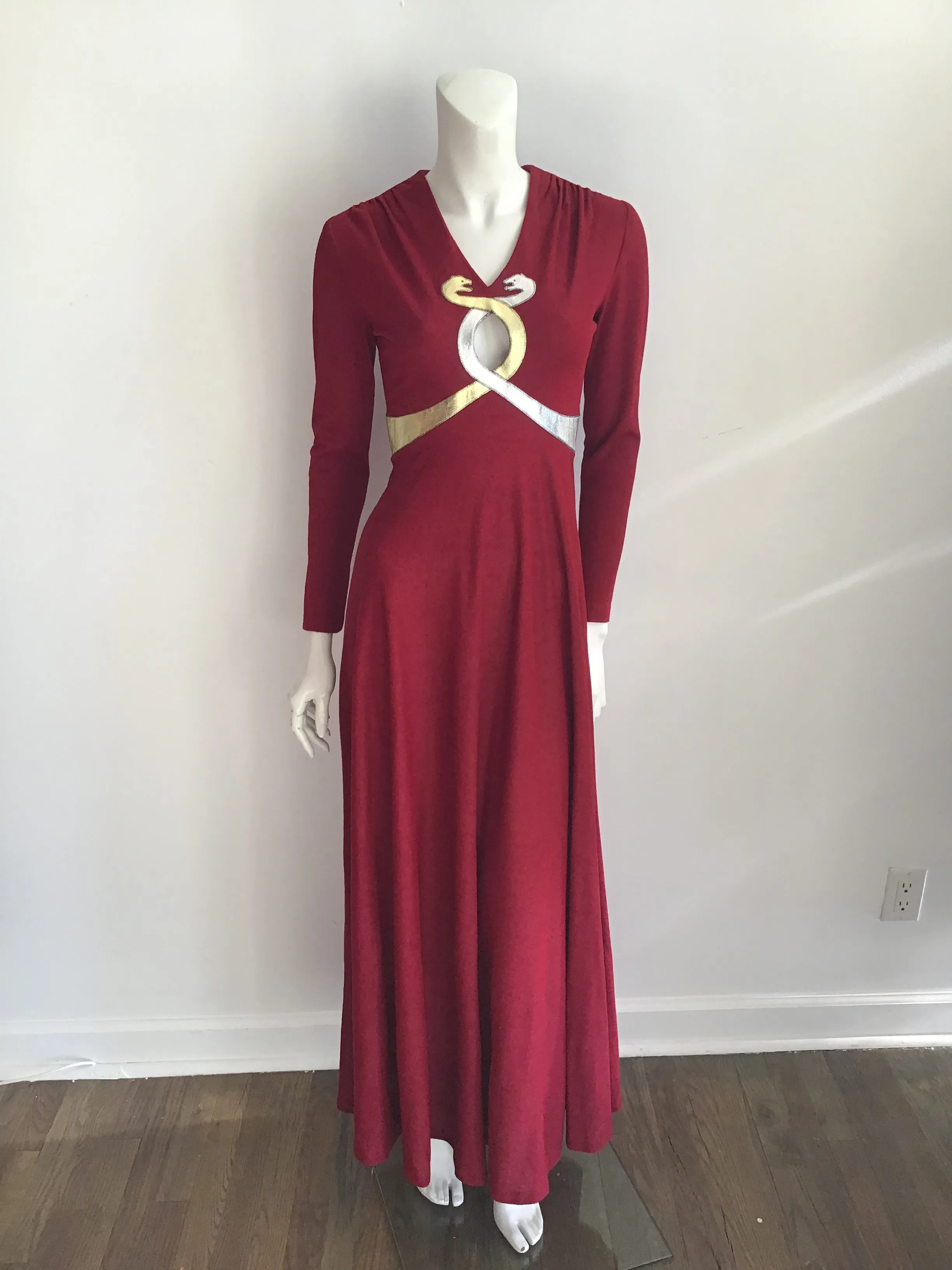 1970's  Red and Gold Mr Boots Snakes Evening Gown size 4