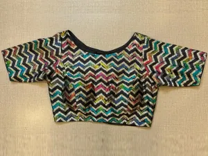 42A034 Black Tie And Dye Blouse With Elbow Sleeves