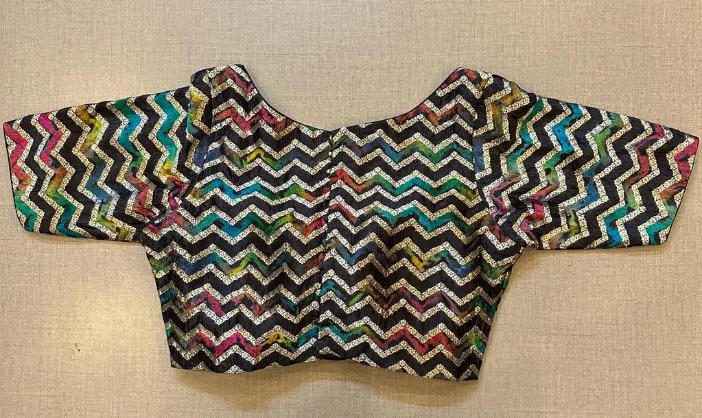 42A034 Black Tie And Dye Blouse With Elbow Sleeves