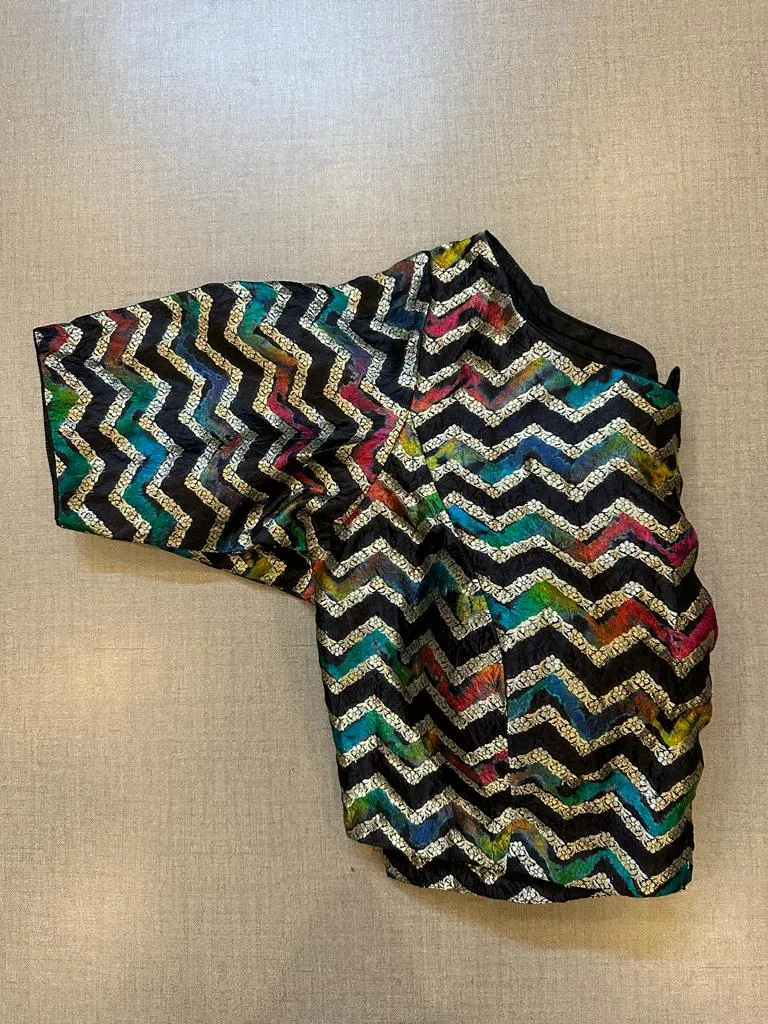 42A034 Black Tie And Dye Blouse With Elbow Sleeves