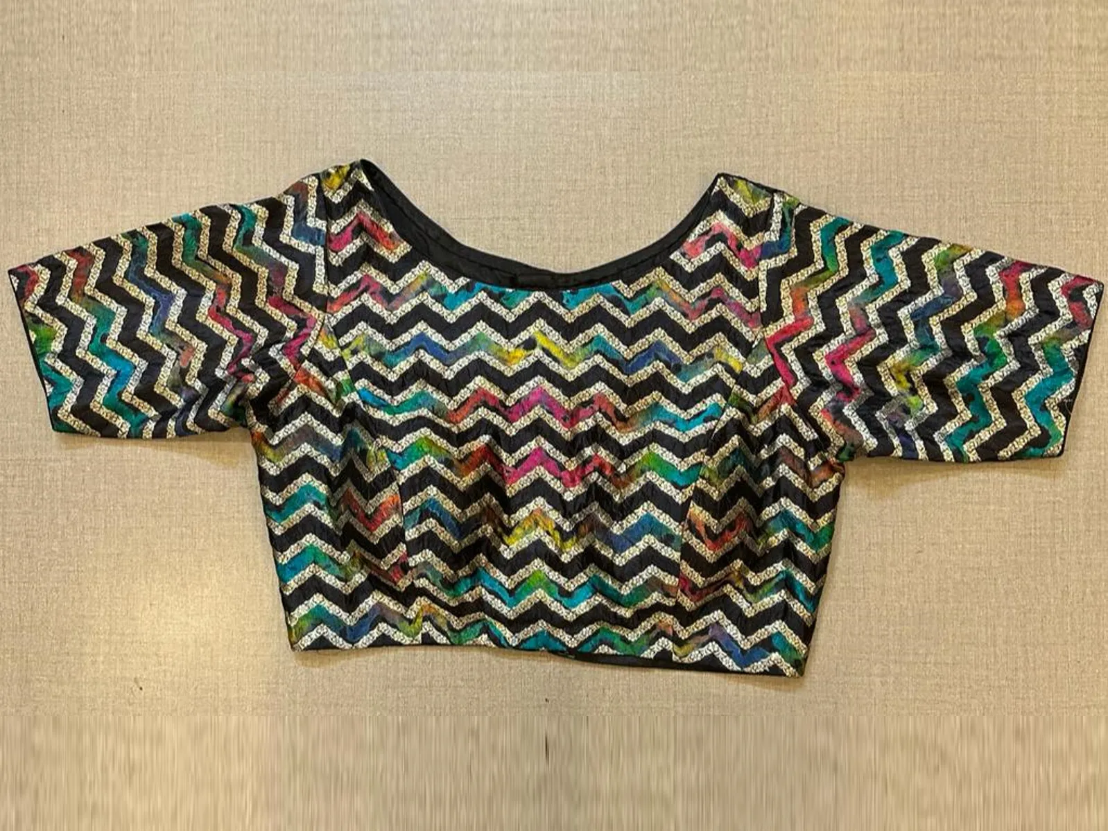 42A034 Black Tie And Dye Blouse With Elbow Sleeves