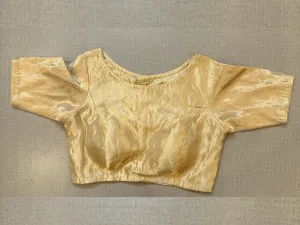 42A041 Cream Tissue Saree Blouse With Elbow Sleeves