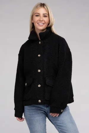 Ambiance Cozy Sherpa Button-Front Jacket