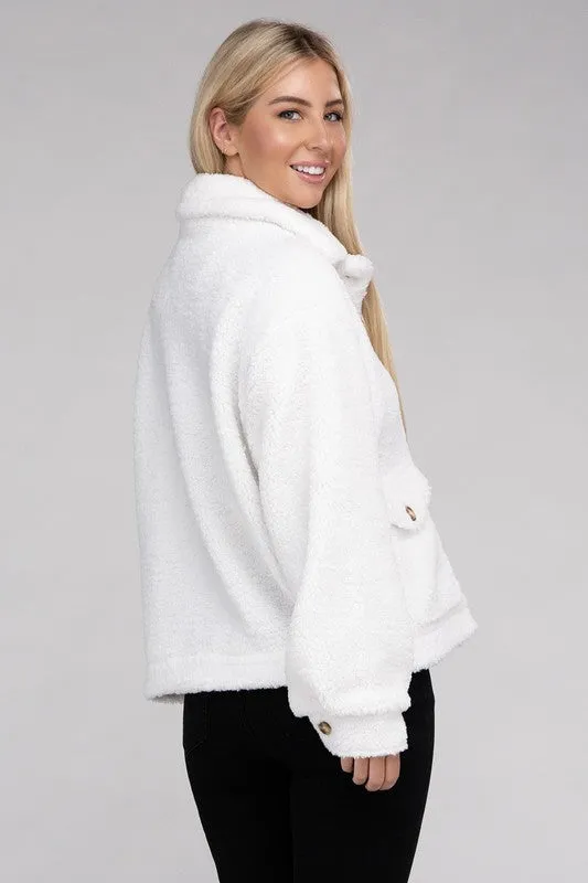 Ambiance Cozy Sherpa Button-Front Jacket