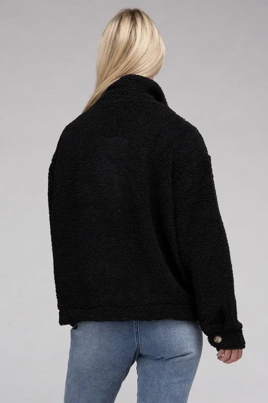 Ambiance Cozy Sherpa Button-Front Jacket