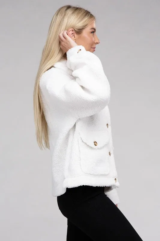 Ambiance Cozy Sherpa Button-Front Jacket