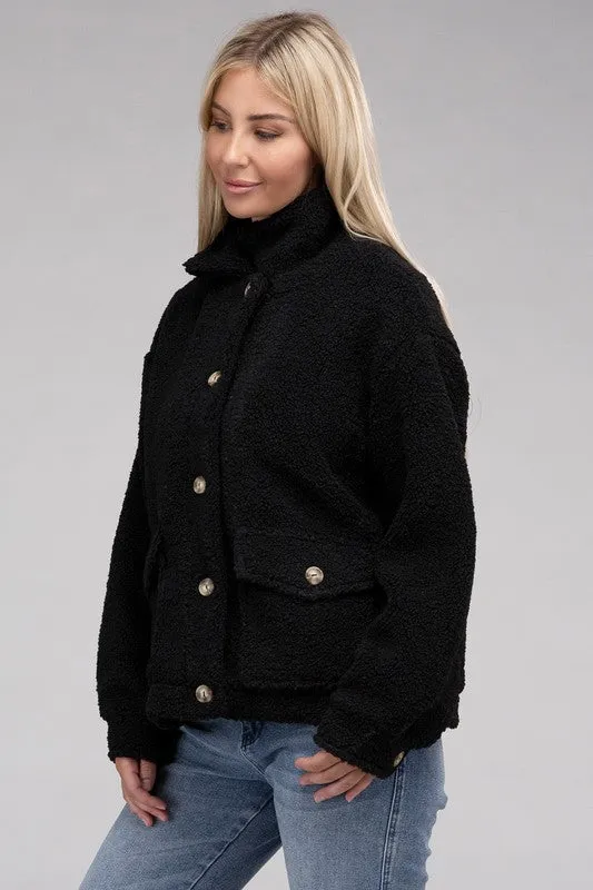 Ambiance Cozy Sherpa Button-Front Jacket