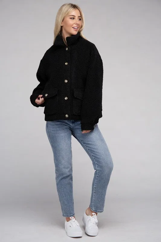 Ambiance Cozy Sherpa Button-Front Jacket