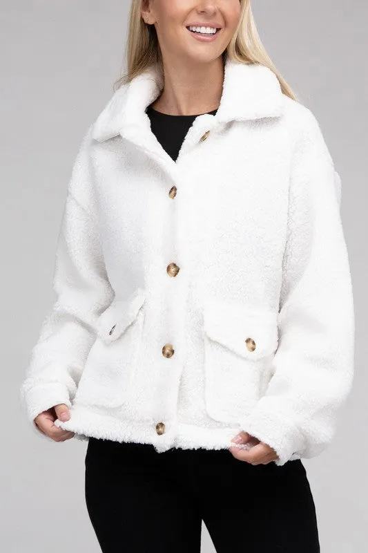 Ambiance Cozy Sherpa Button-Front Jacket