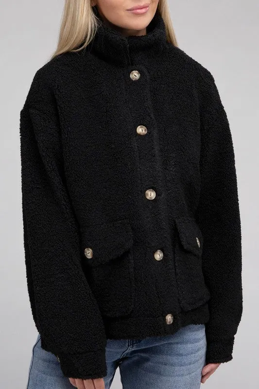 Ambiance Cozy Sherpa Button-Front Jacket