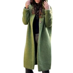 Autumn and winter solid color two-button knit sweater long hooded sweater coat