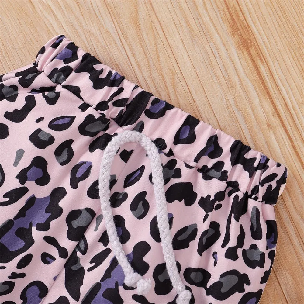 Baby Girls Long Sleeve Hooded Leopard Letter Printed Top & Pants & Headband baby Three Piece Set