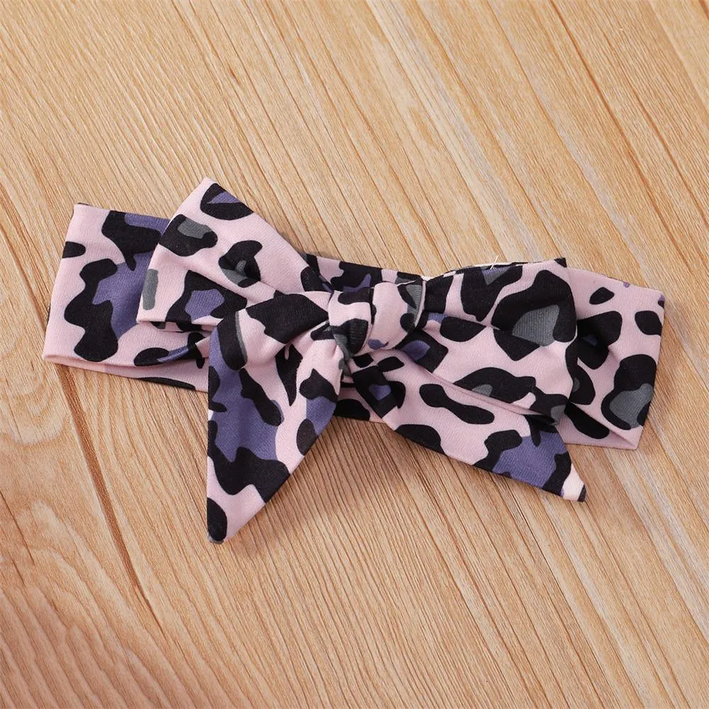 Baby Girls Long Sleeve Hooded Leopard Letter Printed Top & Pants & Headband baby Three Piece Set