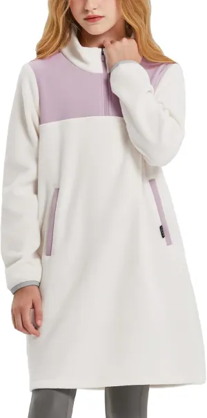 baleaf Girls Fleece Dress Thermal Pullover Long Polar Tunic Sweatshirt Quarter Zip Winter Outfits Pocket