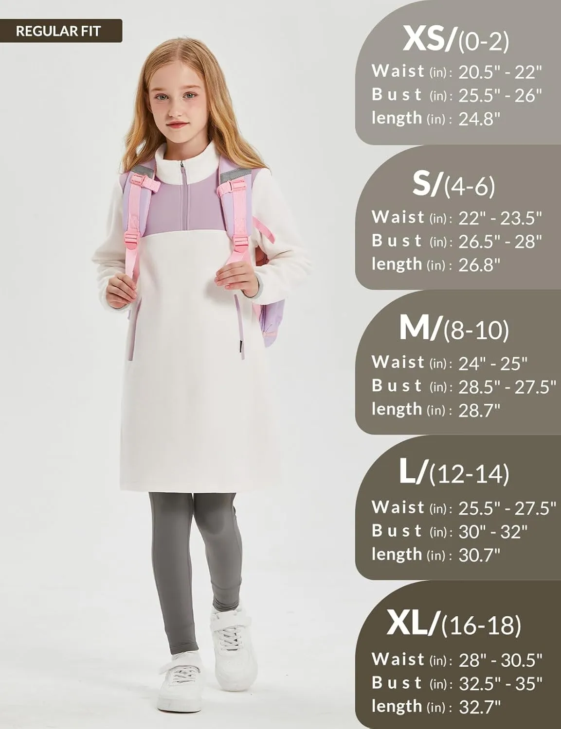 baleaf Girls Fleece Dress Thermal Pullover Long Polar Tunic Sweatshirt Quarter Zip Winter Outfits Pocket