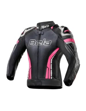 Bela Rocket Motorcycle Mix Kangaroo Leather Ladies Jacket for 2PC (Black/Pink)