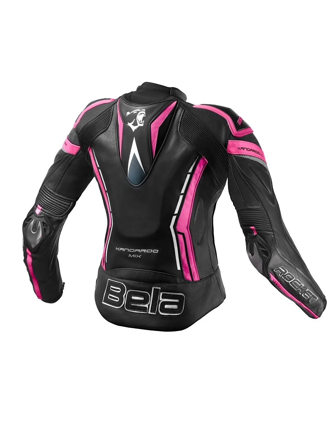 Bela Rocket Motorcycle Mix Kangaroo Leather Ladies Jacket for 2PC (Black/Pink)