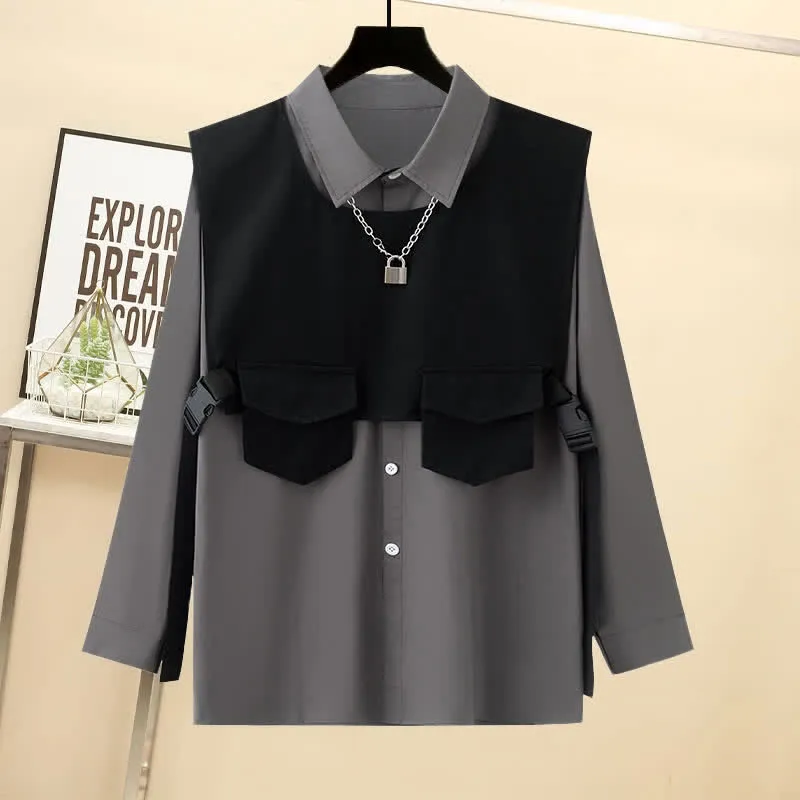 Black Buckle Pocket Vest T-Shirt Chain Cargo Shorts Pants
