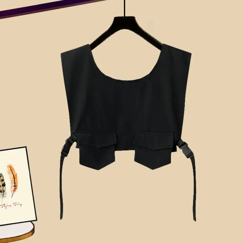 Black Buckle Pocket Vest T-Shirt Chain Cargo Shorts Pants
