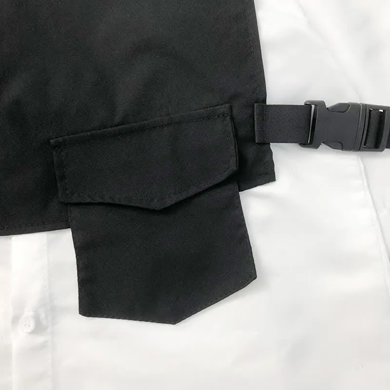 Black Buckle Pocket Vest T-Shirt Chain Cargo Shorts Pants