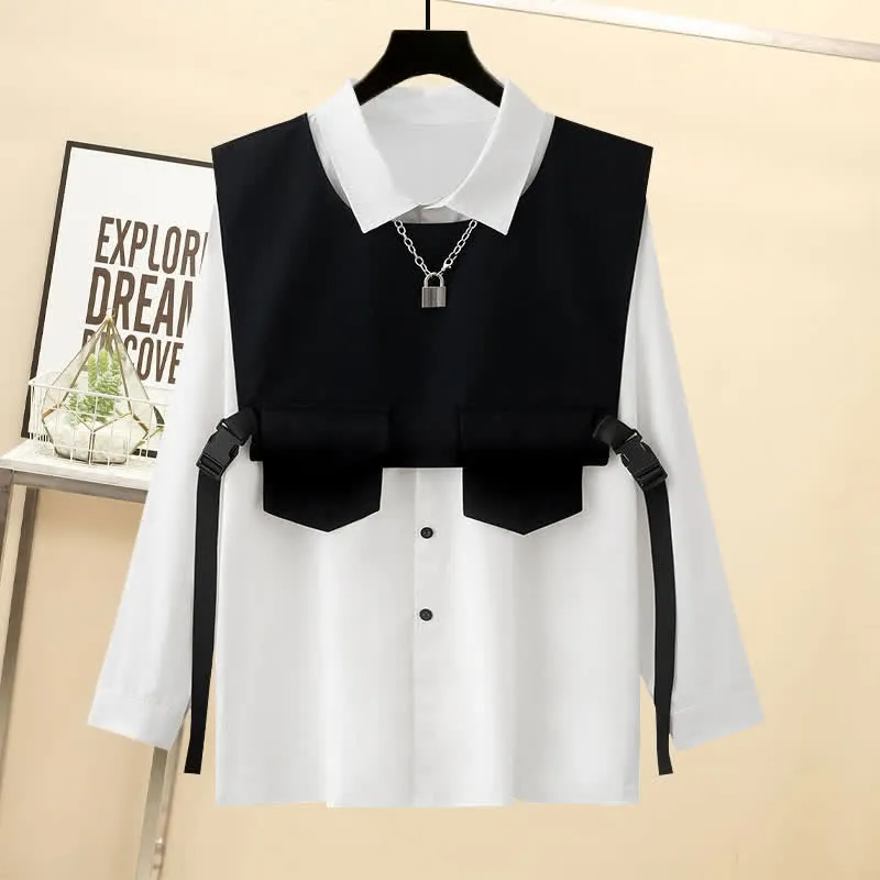 Black Buckle Pocket Vest T-Shirt Chain Cargo Shorts Pants