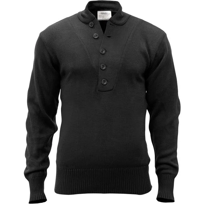 Black - Five Button GI Style Sweater | Vintage Army Style - Acrylic - Men's