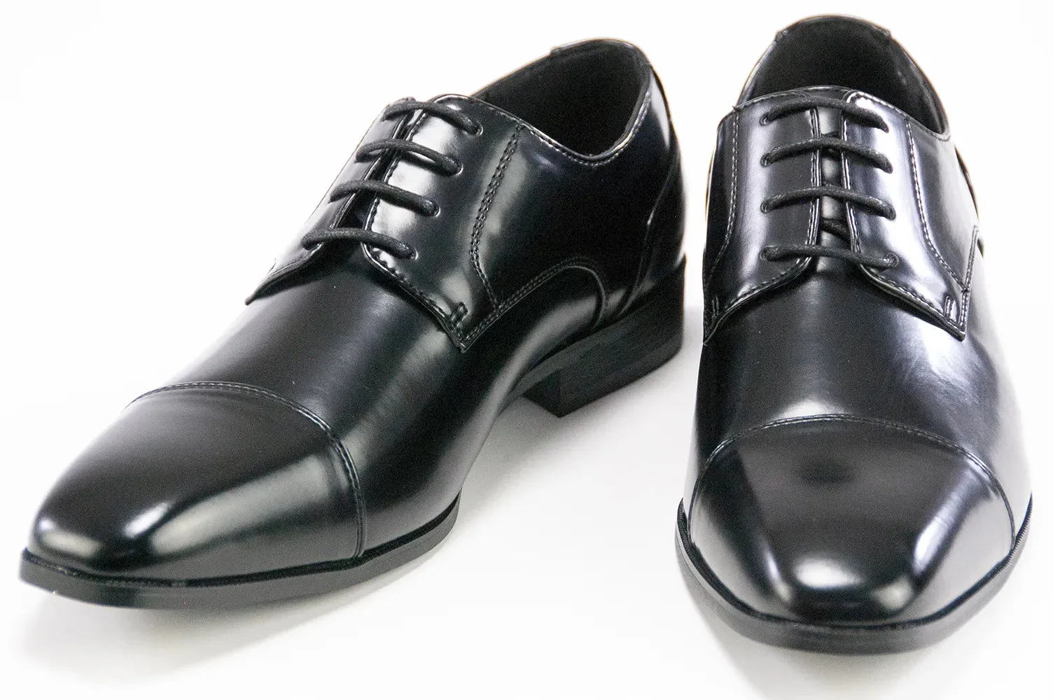 Black Leather Cap-toe Lace-Ups