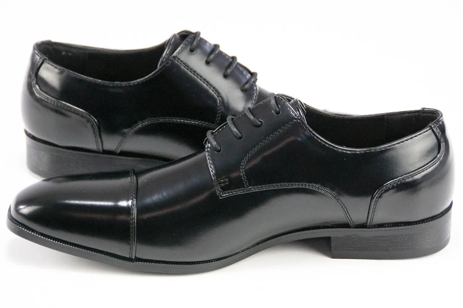 Black Leather Cap-toe Lace-Ups