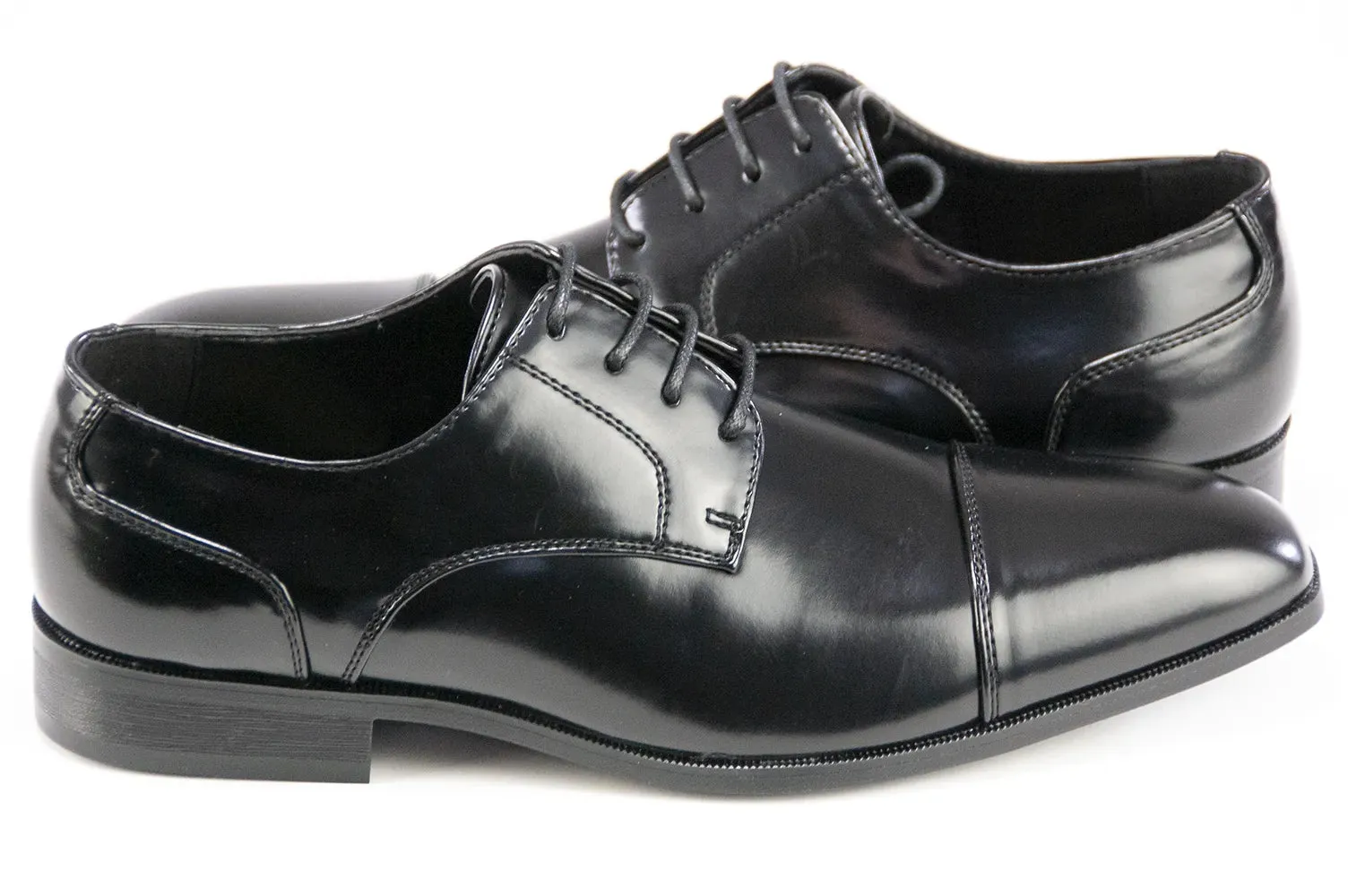 Black Leather Cap-toe Lace-Ups