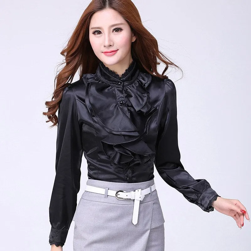 Blouse shirt Women Fashion Blouses Pink Casual Shirts Elegant Ruffled Collar White Office Female Clothing Spring Tops