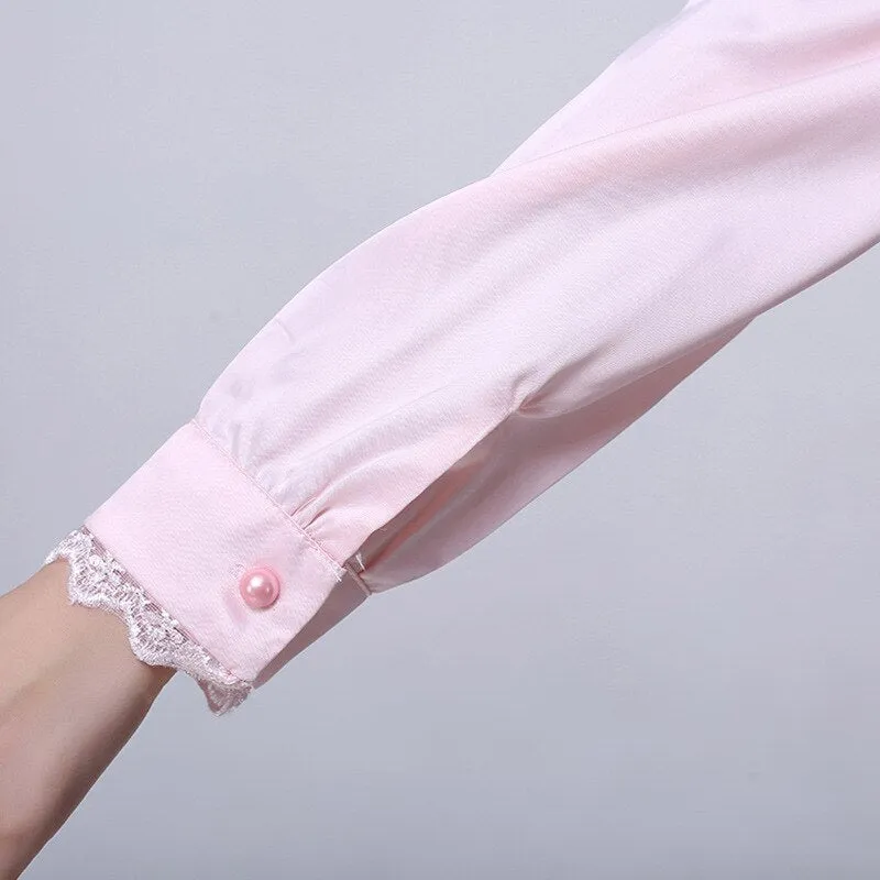 Blouse shirt Women Fashion Blouses Pink Casual Shirts Elegant Ruffled Collar White Office Female Clothing Spring Tops