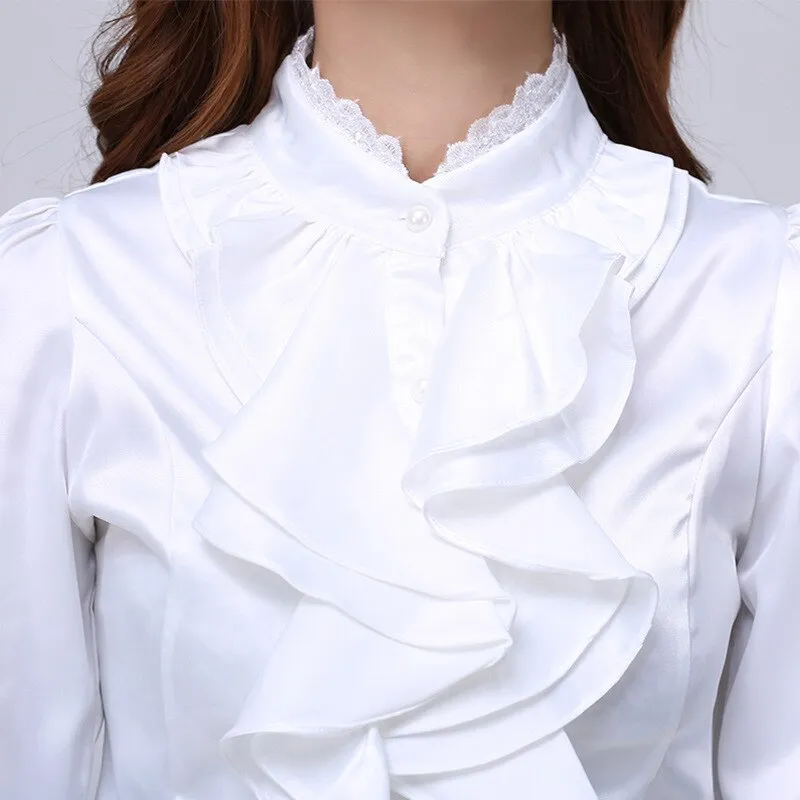 Blouse shirt Women Fashion Blouses Pink Casual Shirts Elegant Ruffled Collar White Office Female Clothing Spring Tops