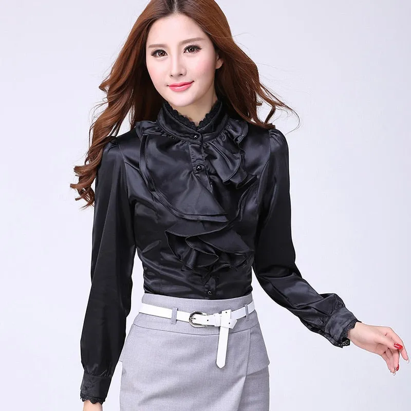 Blouse shirt Women Fashion Blouses Pink Casual Shirts Elegant Ruffled Collar White Office Female Clothing Spring Tops