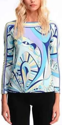 Blue Print Jersey Silk Top