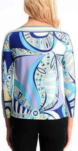 Blue Print Jersey Silk Top