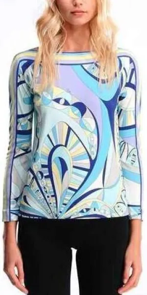 Blue Print Jersey Silk Top