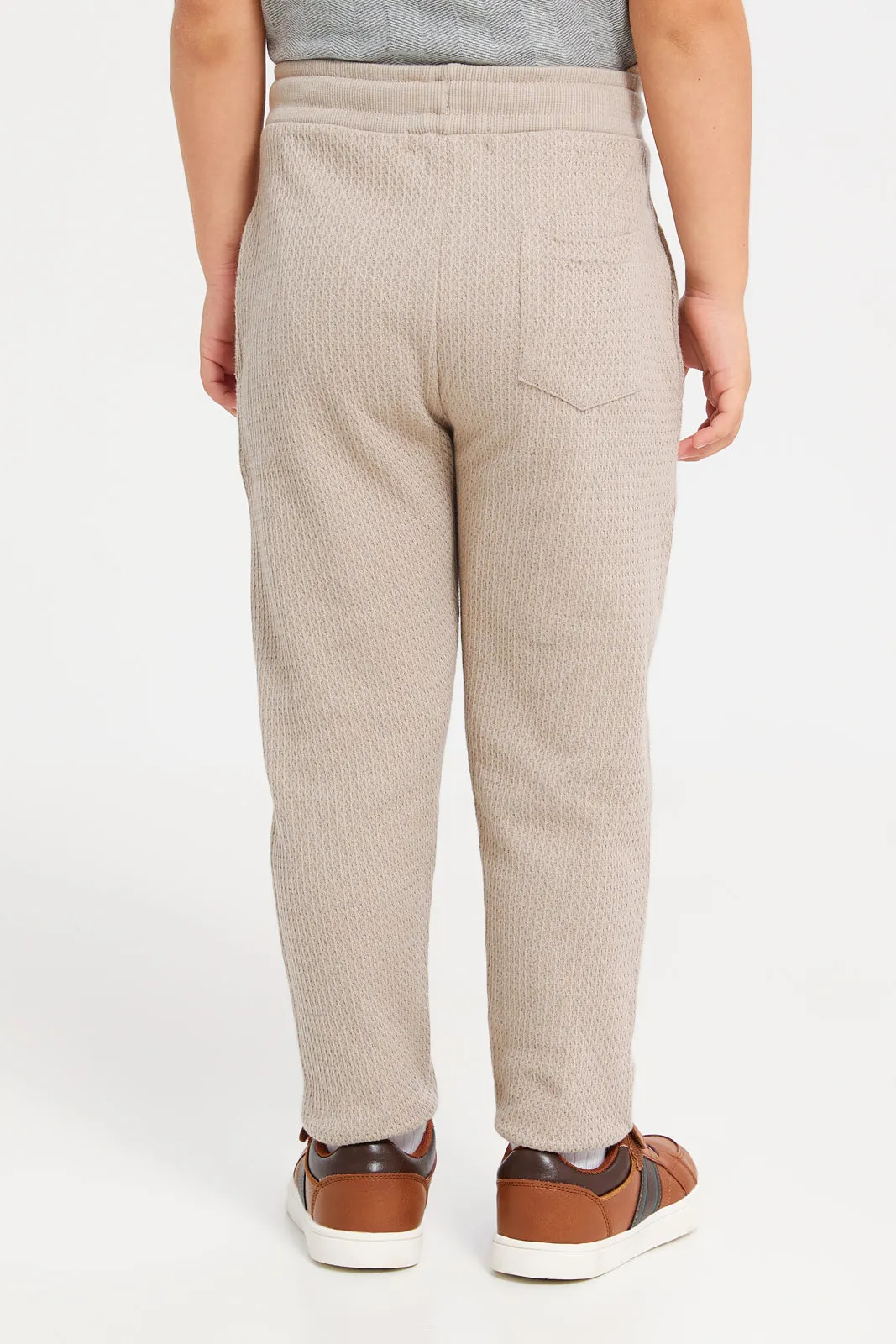 Boys Beige Basket Knit Active Pants