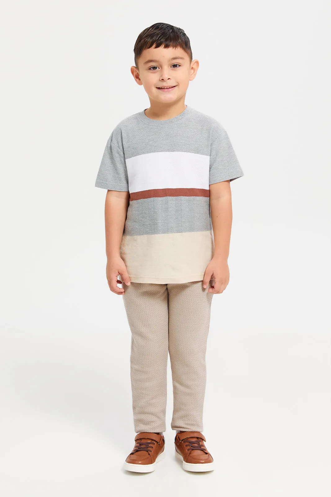 Boys Beige Basket Knit Active Pants