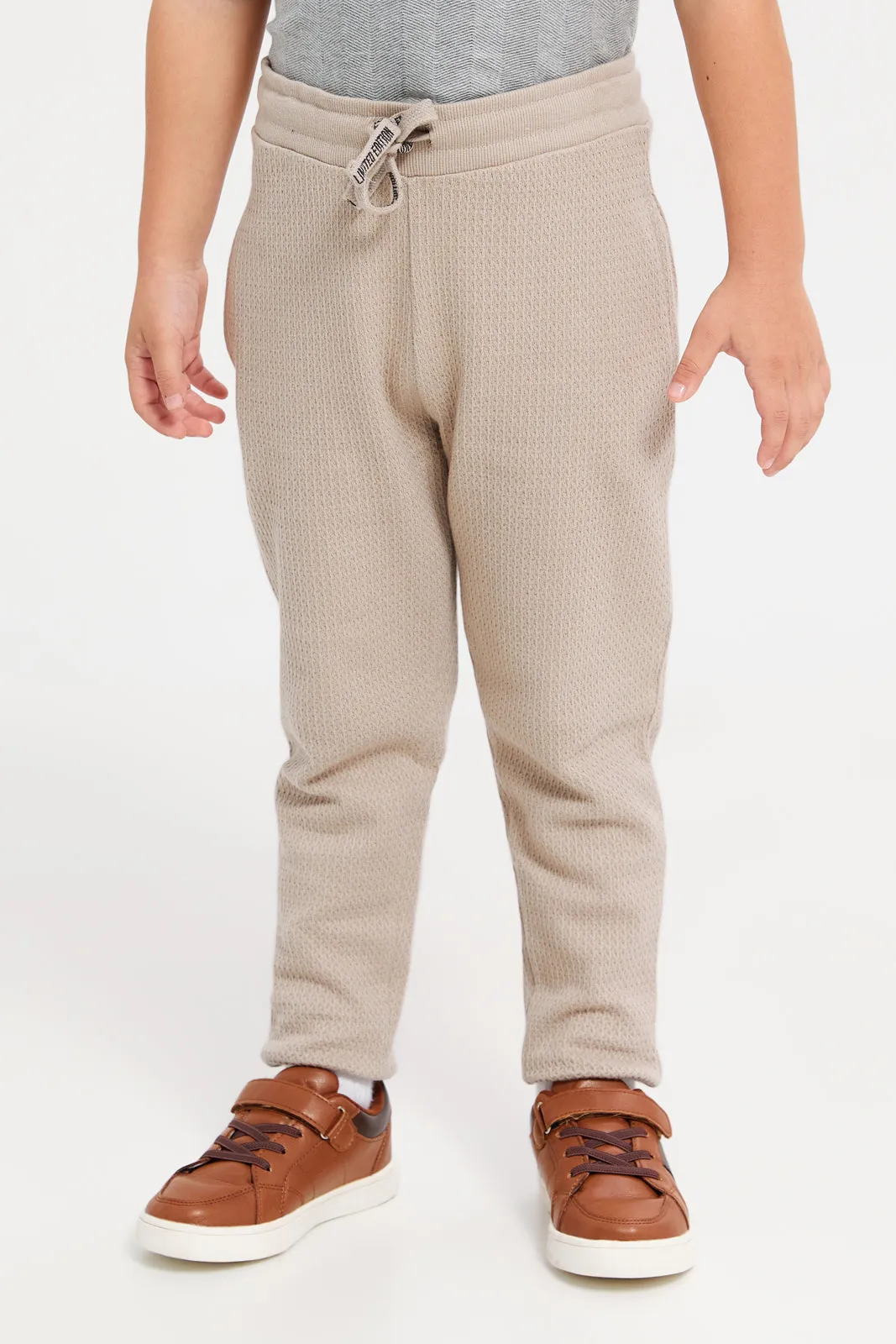 Boys Beige Basket Knit Active Pants