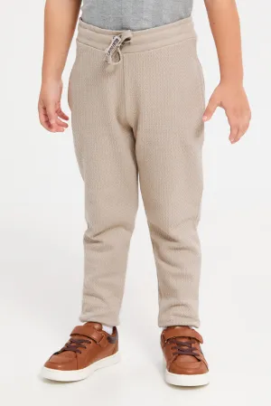 Boys Beige Basket Knit Active Pants