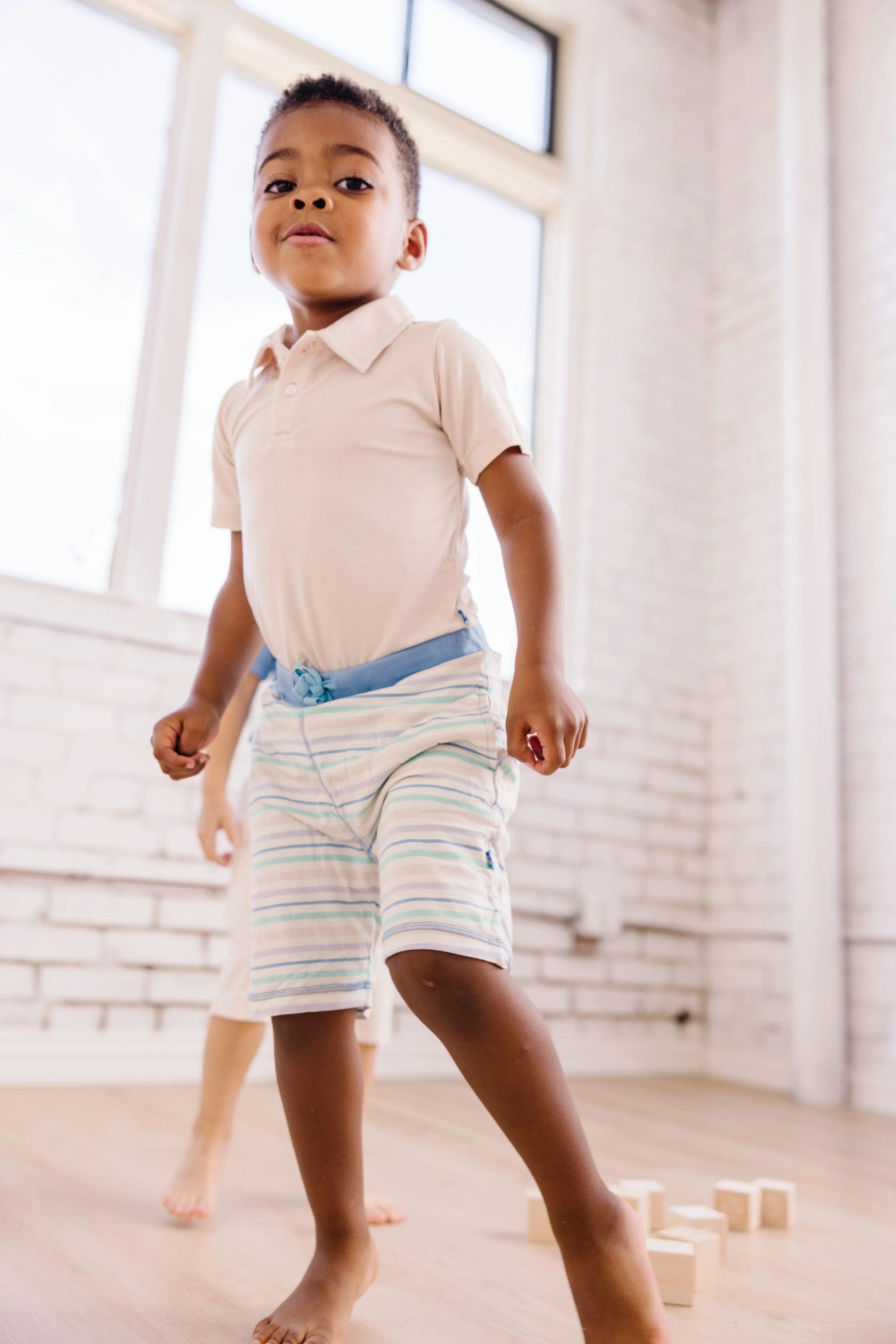 Boy's Print Bamboo Lightweight Drawstring Shorts - Mythical Stripe