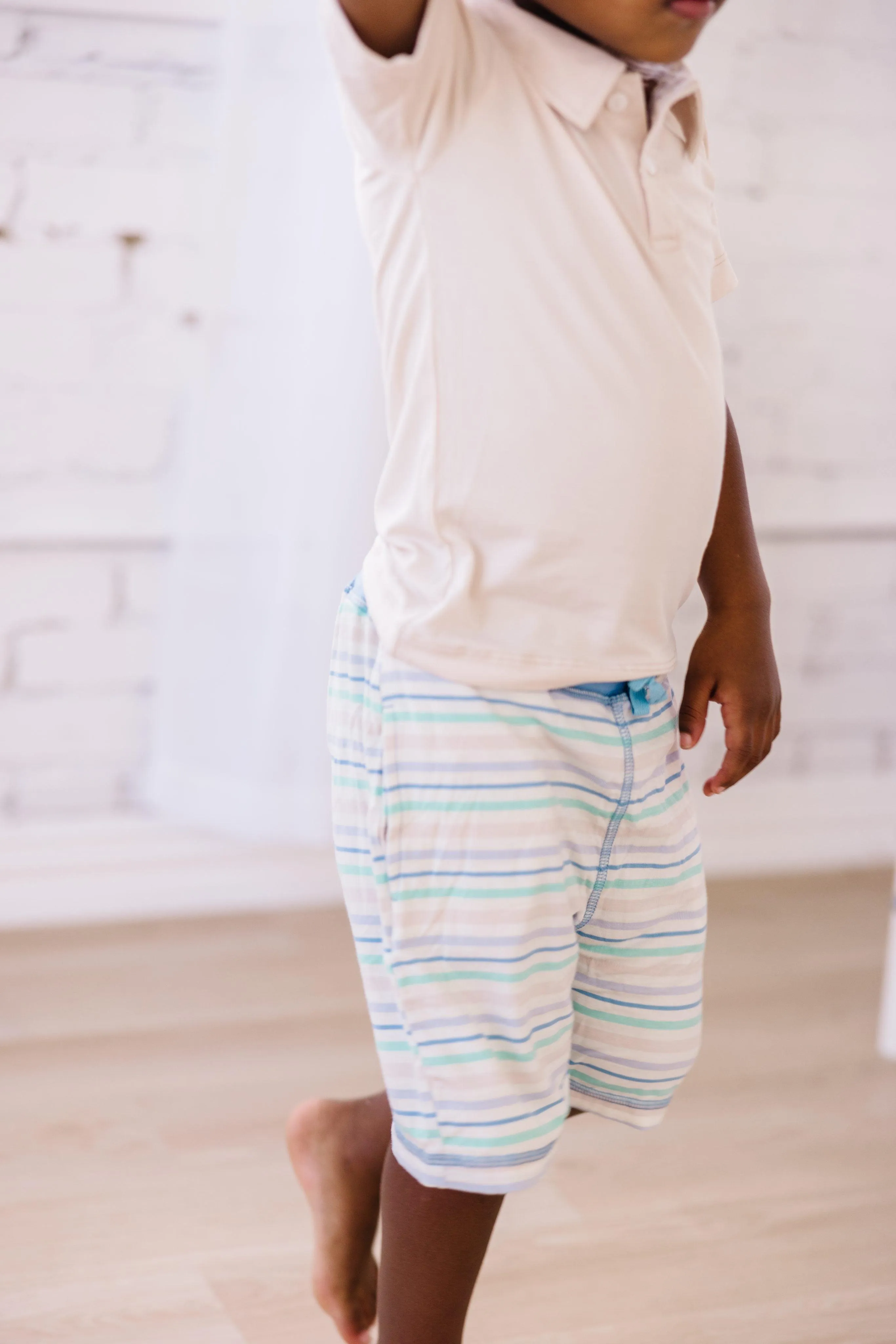 Boy's Print Bamboo Lightweight Drawstring Shorts - Mythical Stripe
