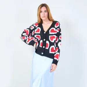 Button-up heart pattern cardigan wholesale